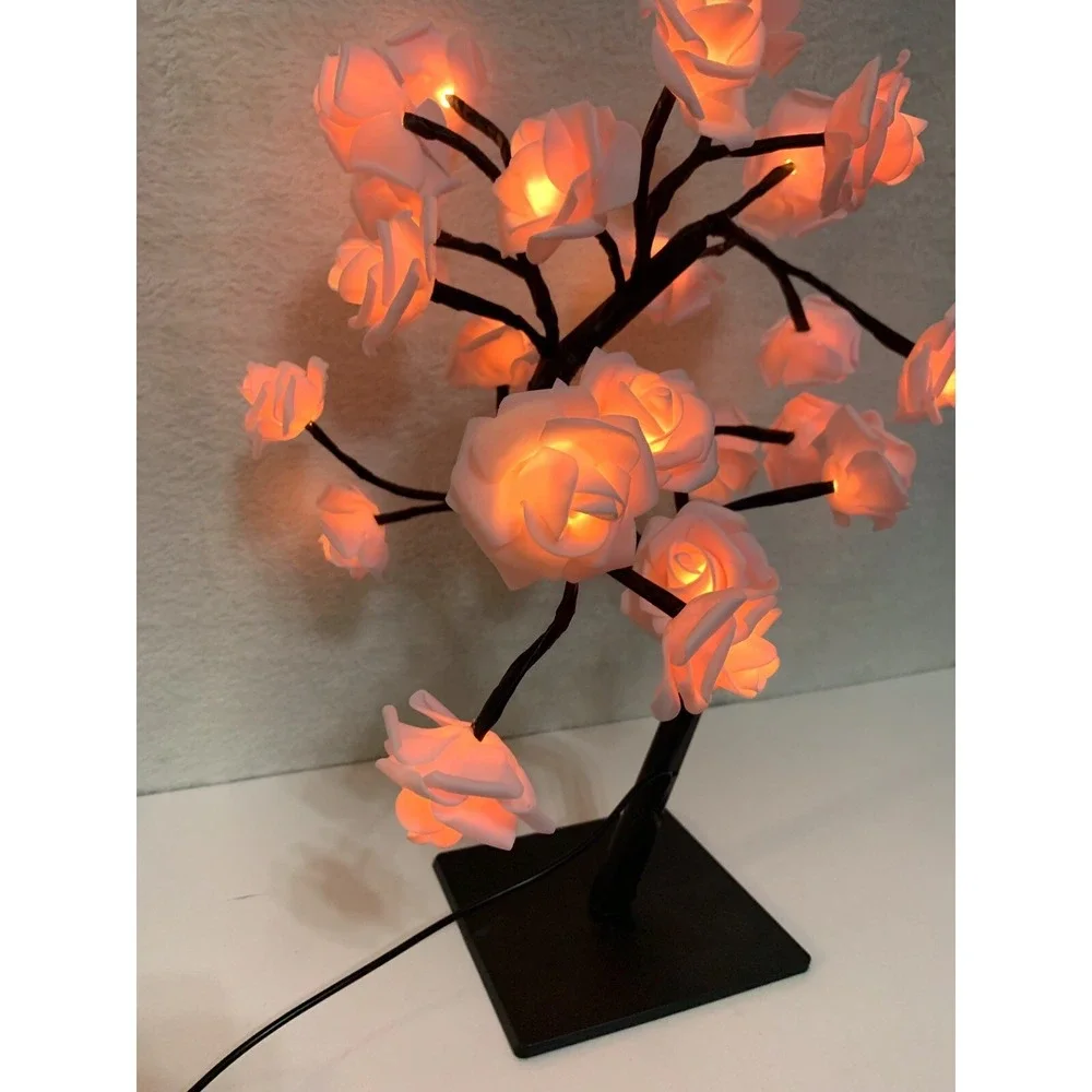 Pink Rose Flower Lamp USB Powered Light Up LED Tree Room Decoration Home Decor - Picture 2 of 8